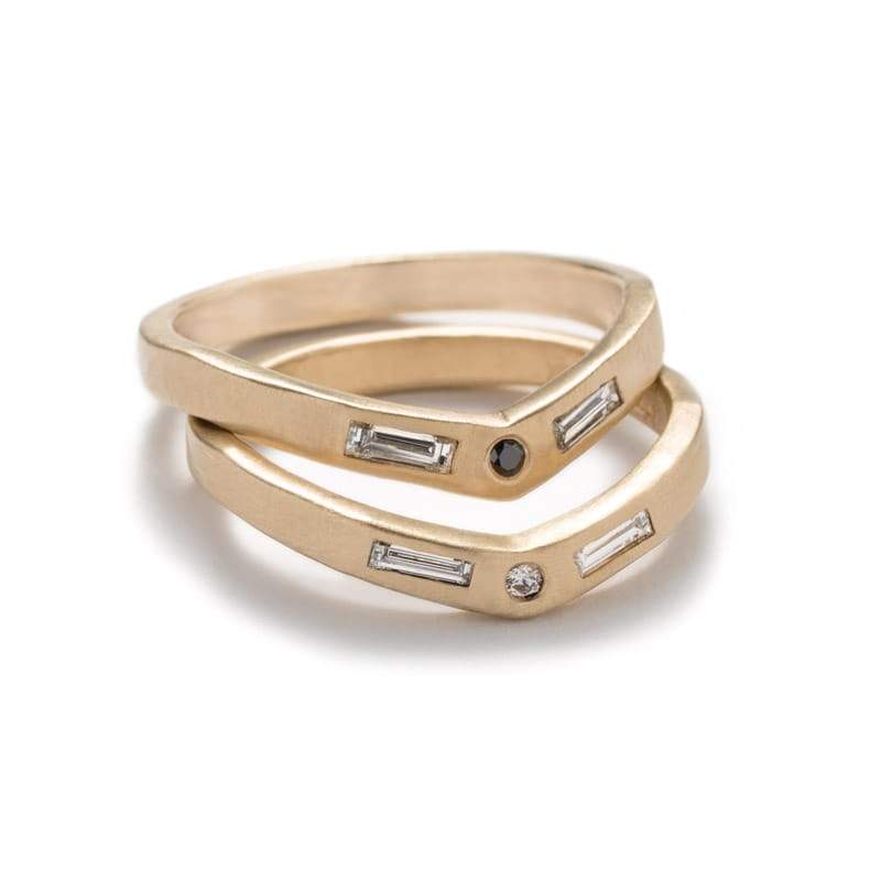 "Basio" diamond curved v stacking rings - betsy & iya