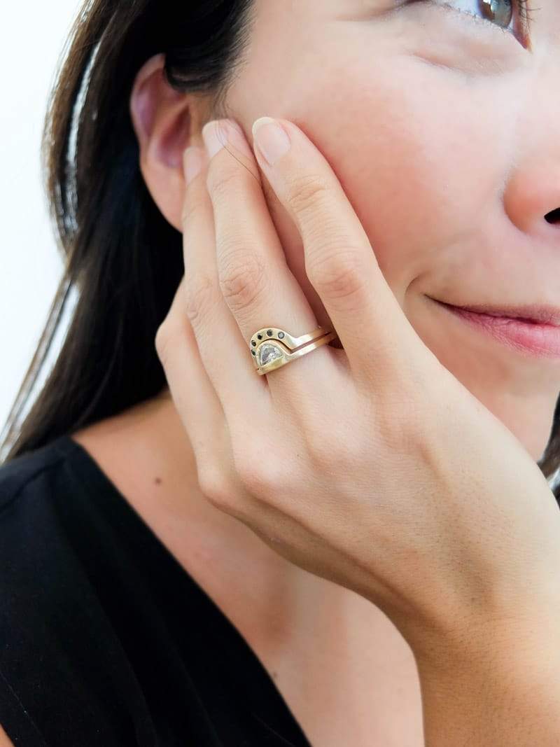 "Omnia" & "Cor" half moon diamond ring matching set - betsy & iya