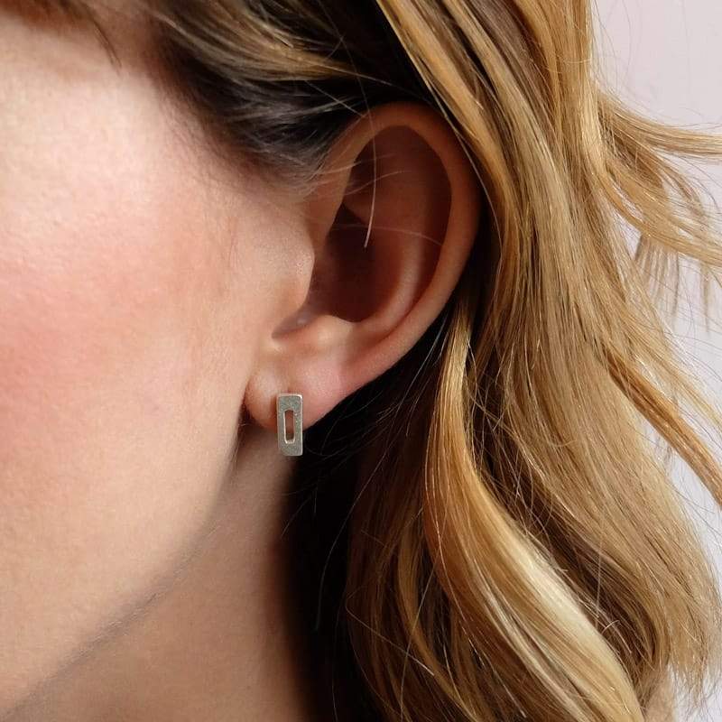 modern geometric rectangle earrings in silver