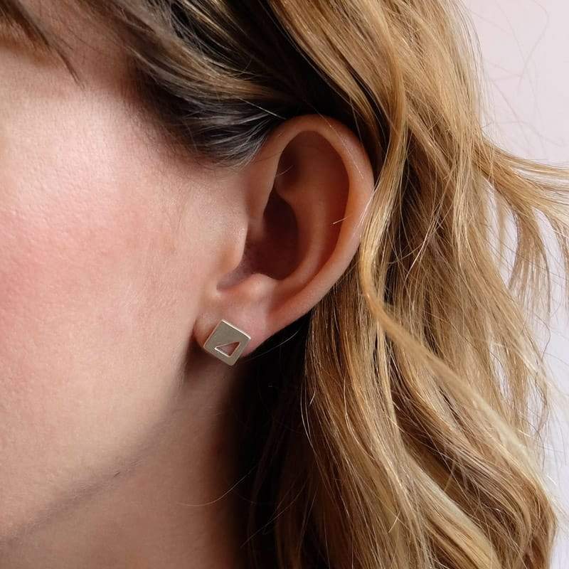 geometric square earrings sterling silver