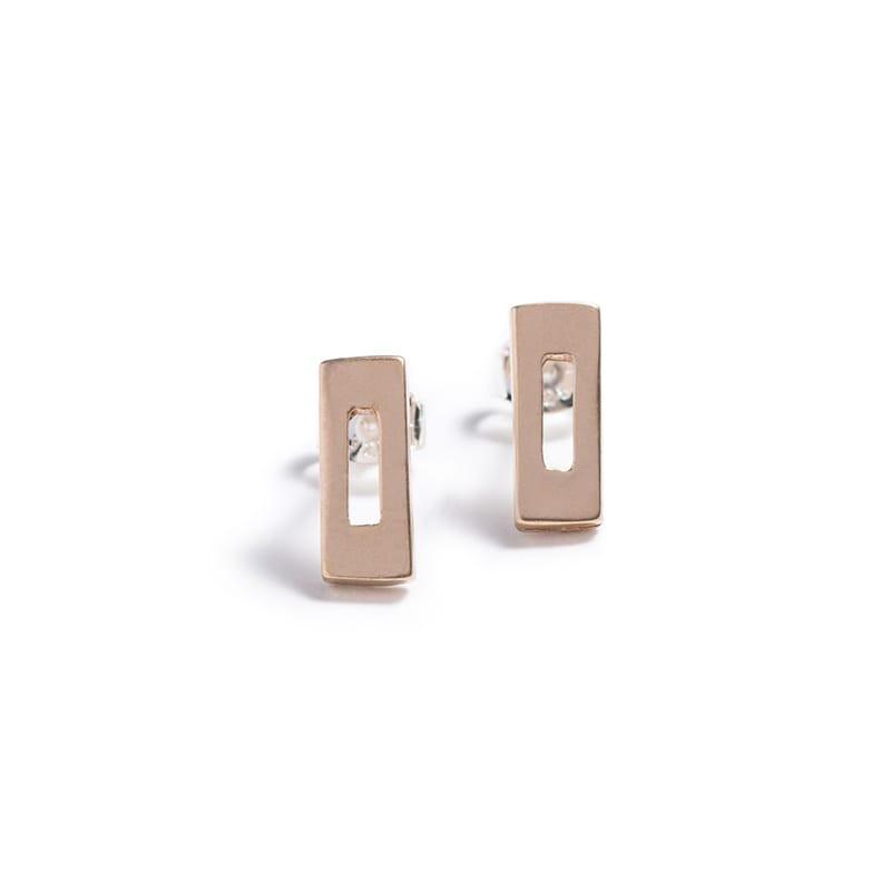 betsy & iya bronze mini everyday minimalist style rectangle stud earrings