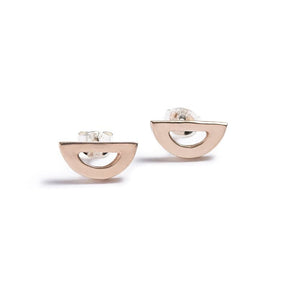 betsy & iya mini everyday minimalist style semicircle stud earrings in bronze