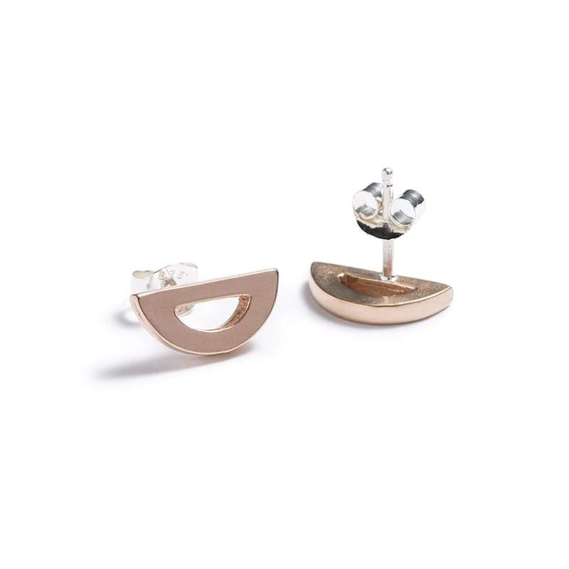 betsy & iya bronze small modern geometric semi-circle stud earrings