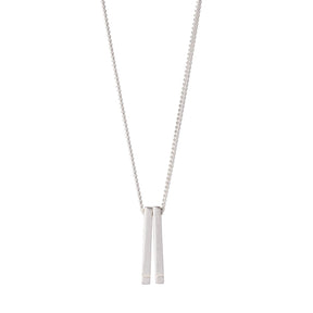 Simple, delicate, 18 inch-long necklace, with two sterling silver bars dangling from a sterling silver chain. Hand-crafted in Portland, Oregon. 