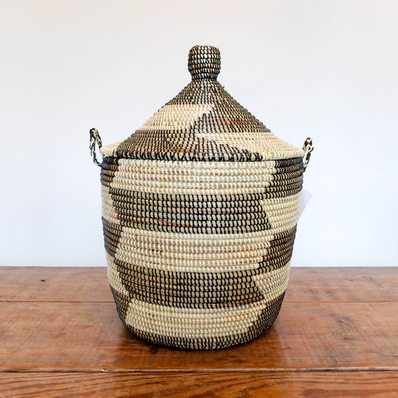 Medium Lidded Senegal Basket in Natural and Brown