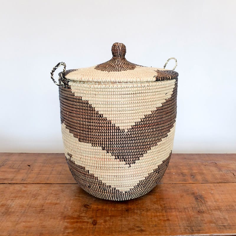 Large Lidded Senegal Basket in Natural and Brown