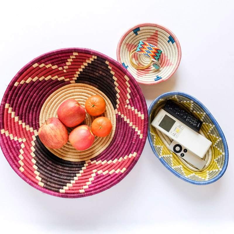 Triangles of Pink, Purple, and Black Basket from Rwanda