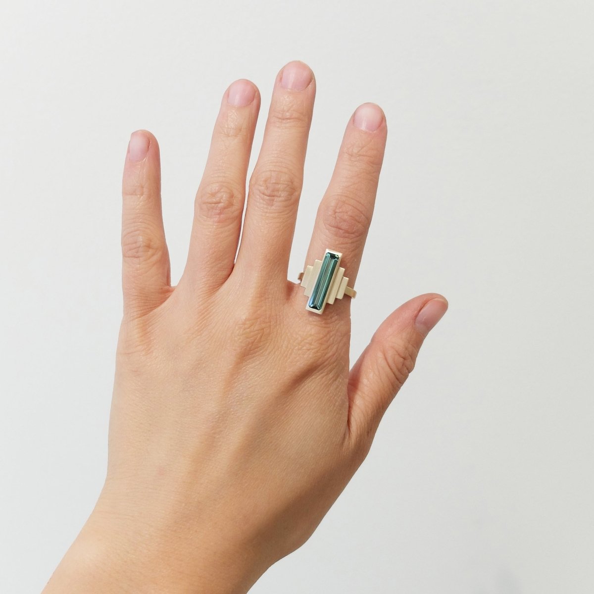 Rectangle Green/Blue Tourmaline & Diamond Cocktail Ring