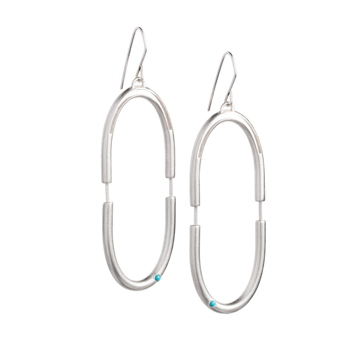 Sterling Silver Mayu earrings with Kingman turquoise front view