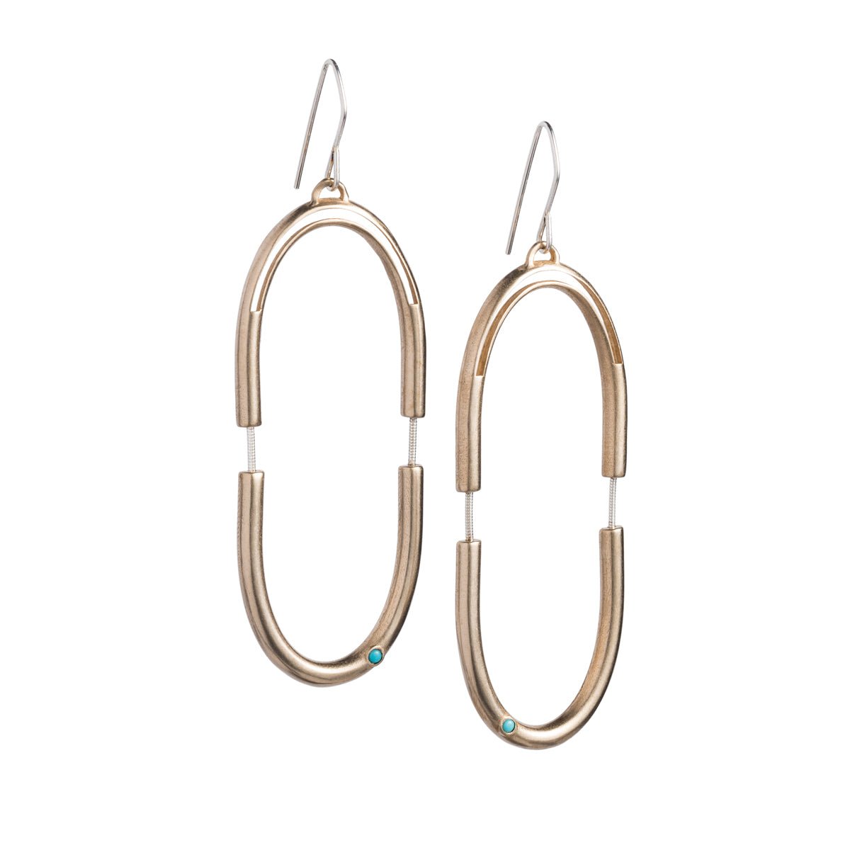 Bronze Mayu earrings with Kingman turquoise front view