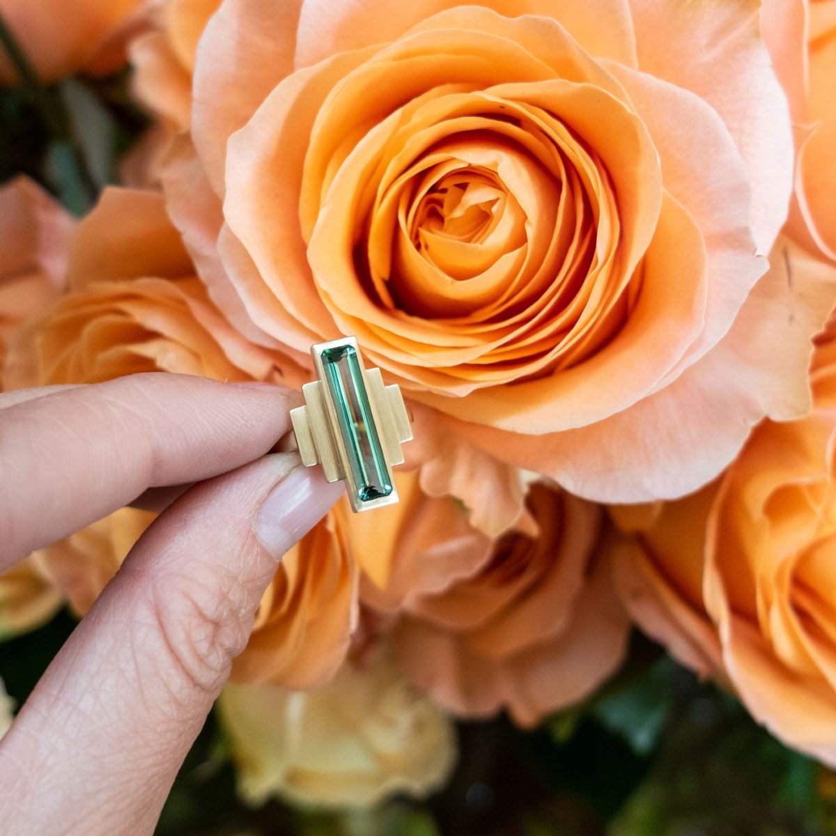 Rectangle Green/Blue Tourmaline & Diamond Cocktail Ring