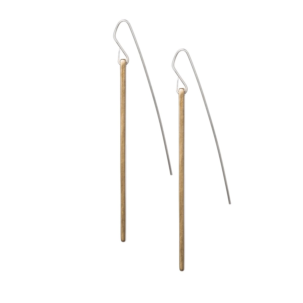 Vertical bronze bar Overlook earrings with silver ear wire.