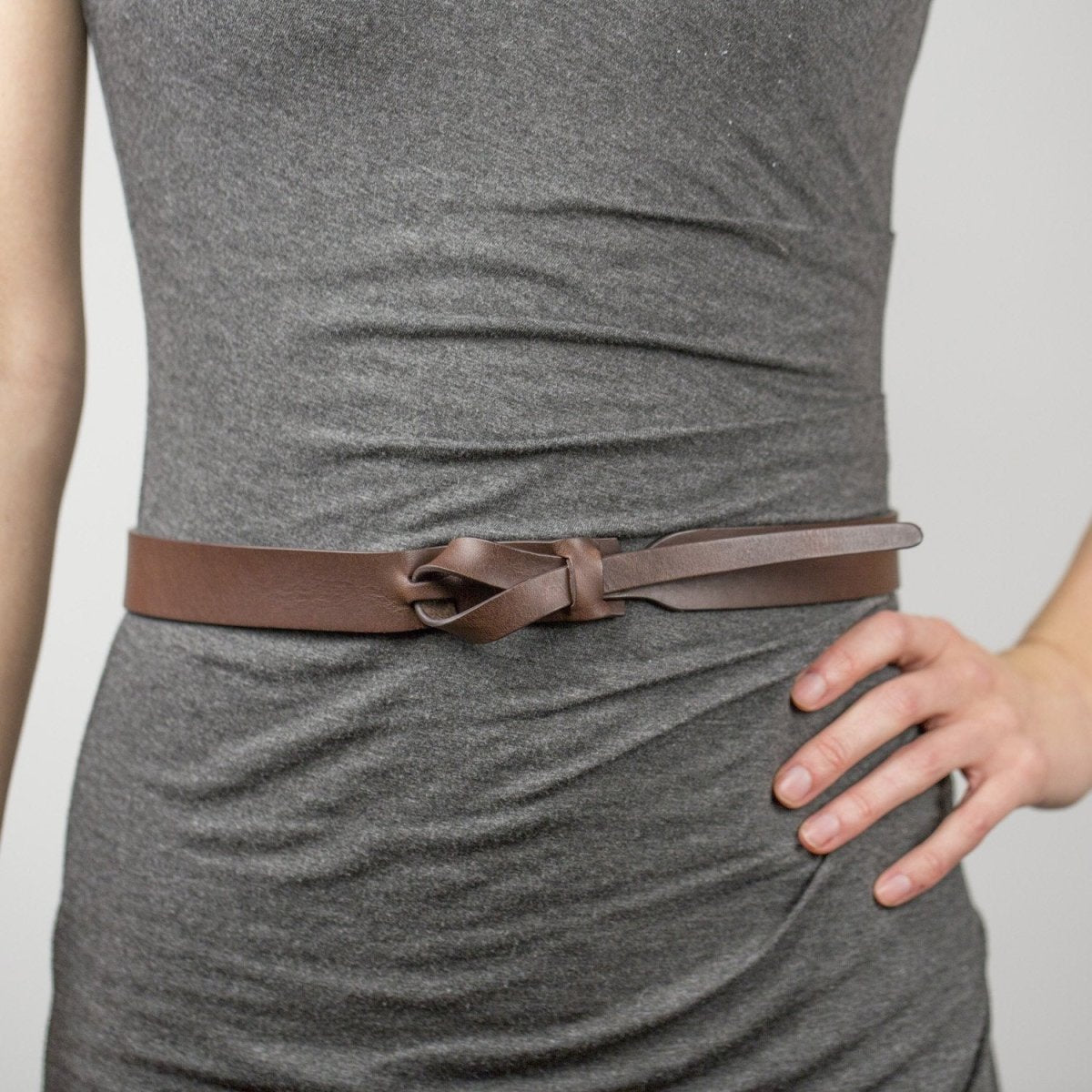 Buckleless Brown Leather Belt - 1"