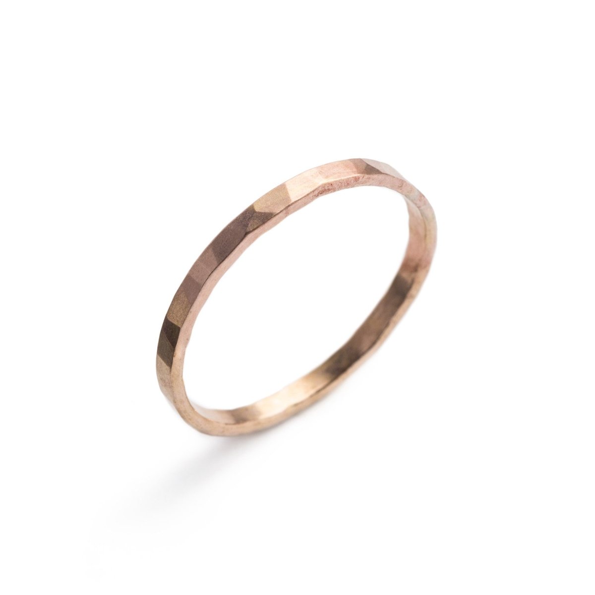 14k solid gold soldered band with a hammered texture. Hand-crafted in Portland, Oregon. 