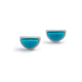 Sterling silver mini-semicircle Sisa studs with Kingman turquoise front view