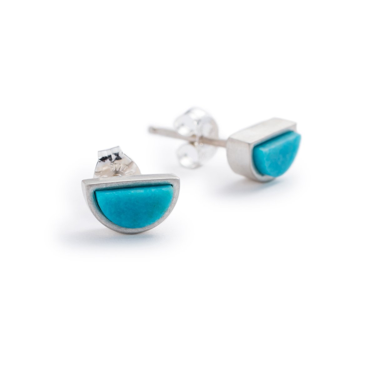 Sterling silver mini-semicircle Sisa studs with Kingman turquoise