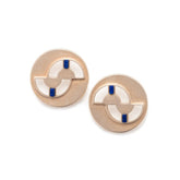 Circular, quarter-sized bronze studs with cutouts and four ethically sourced, fair trade lapis lazuli inlays per pair. Hand-crafted in Portland, Oregon.