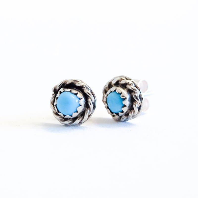 Silver Rope Turquoise Stud Earrings