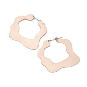Large, glam, brushed bronze statement hoop earrings, featuring a flat profile and curvy edges, and completed with sterling silver-filled ear wires. Hand-crafted in Portland, Oregon. 