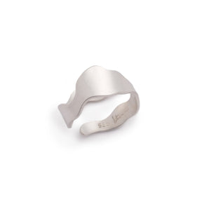 Sleek and simple brushed sterling silver adjustable ring, featuring a wavy shape inspired by Portland's Willamette River and the betsy & iya logo etched inside the band. Hand-crafted in Portland, Oregon. 