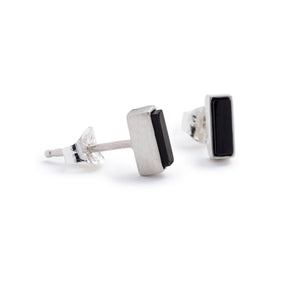 Sterling Silver Yana mini-rectangle stud earrings with black jasper